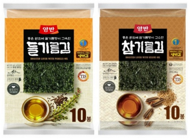 코스트코 동원 양반 양반김 들기름김 20g x 10 + 참기름김 20g x 10 조미김 전장김, 1개, 기본