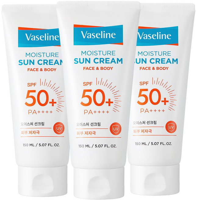 애경바세린 모이스처 선크림 SPF50+ PA++++, 3개, 150ml