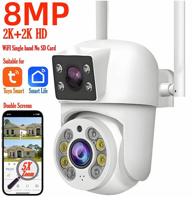 CCTV 카메라 가정용 매장용 홈캠 펫캠 CCTV Tuya 8MP WIFI IP PTZ 듀얼 렌즈 스크린 수동 감지 풀 컬러 야간 야외 감시, 8MP 2.4G Only Camera, EU 플러그, 1개