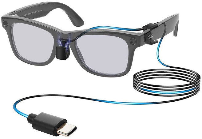 레이밴 Meta Wayfarer RW4008 53mm 스마트 안경용 충전 케이블 - 타입 C 클립온 충전기 착용 중 충전 보조 배터리 휴대폰 자동차 노트북과 호환