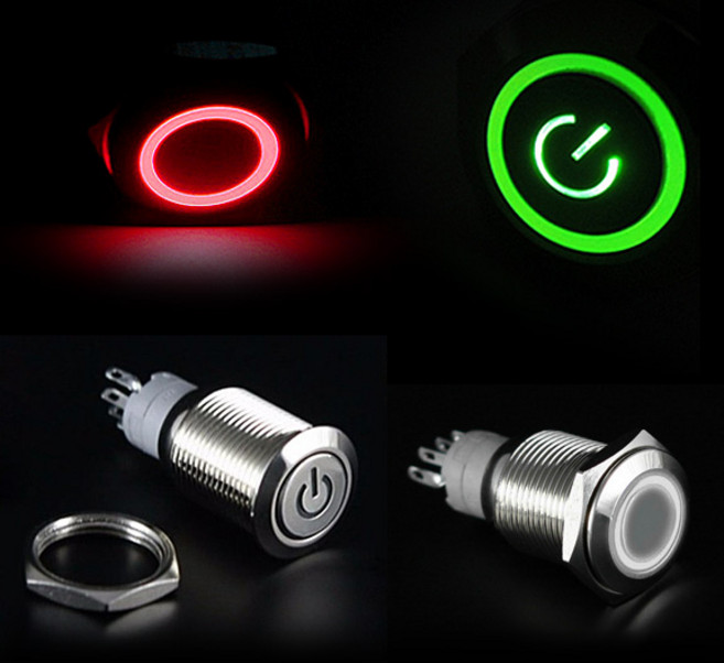 니토 LED 크롬 토글 스위치 DC12V DIY 버튼 자동차 차량용 전원 원형 메탈 인테리어, NG310. 선택07-써클 푸쉬락 레드