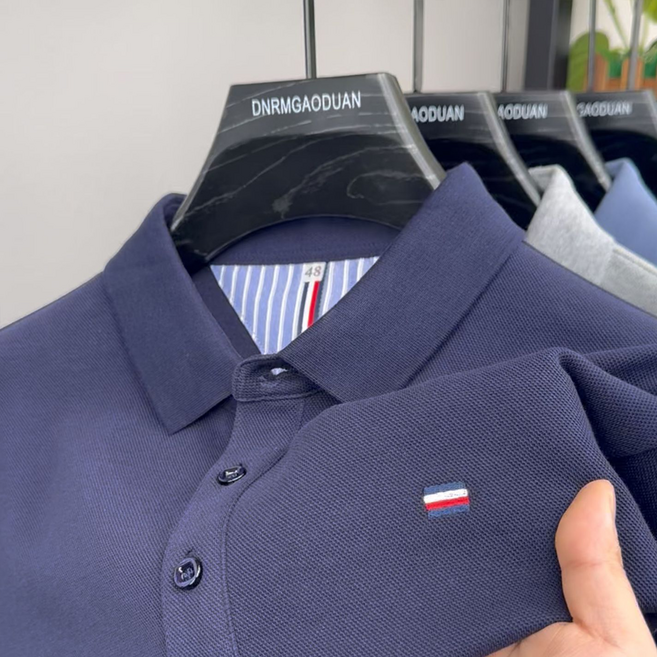 폴로 셔츠 남성 무다림 반팔 상의 중년 아빠룩 크로스보더 트렌드 브랜드 터틀넥 리얼 이너 폴리에스터 루즈핏 패션 봄가을 폴로넥