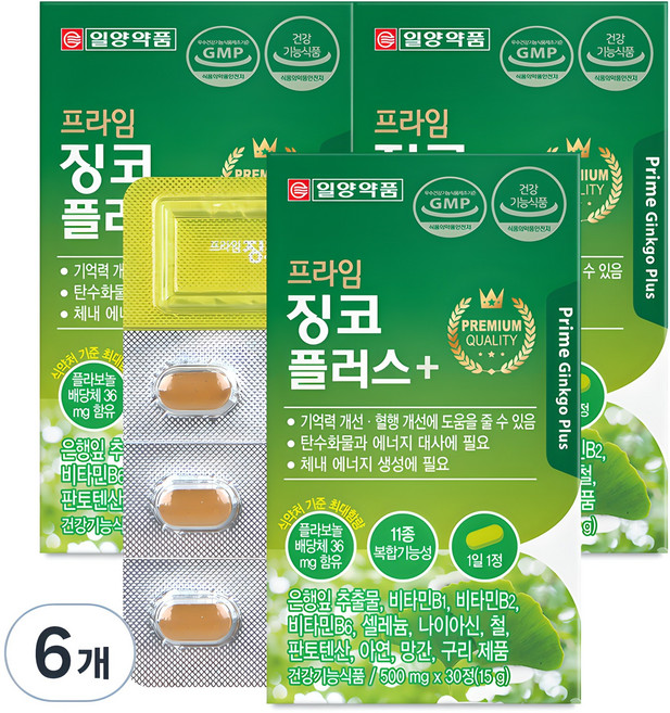 일양약품 프라임 징코 플러스, 30정, 6개