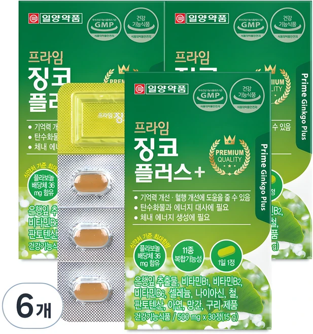 일양약품 프라임 징코 플러스, 30정, 6개 - 쿠팡