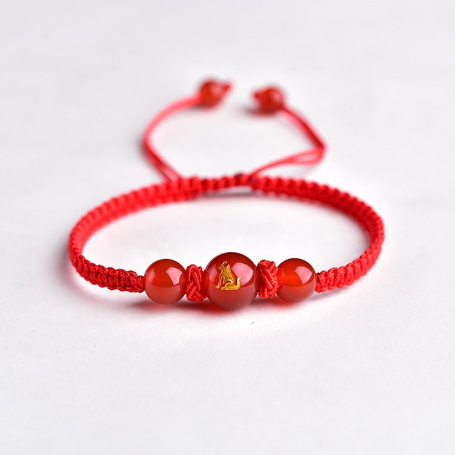 12지신자마노팔찌 12간지 12띠 레드 행운 소원 팔찌 남여공용 끈 매듭 팔찌GSL219