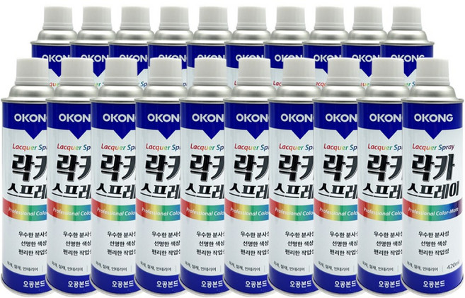 오공 락카 스프레이 페인트 도색 리폼 도장 박스판매, 백색 316, 20개, 420ml