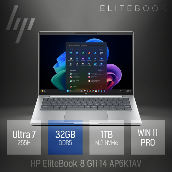 HP 엘리트북 8 G1i 14 AP6K1AV [5G] 울트라7 255H WIN11 PRO / 휴대용 업무용 인강용 14인치 대학생 AI 노트북+ [무선 마우스&패드 증정], 실버, 1TB, 32GB