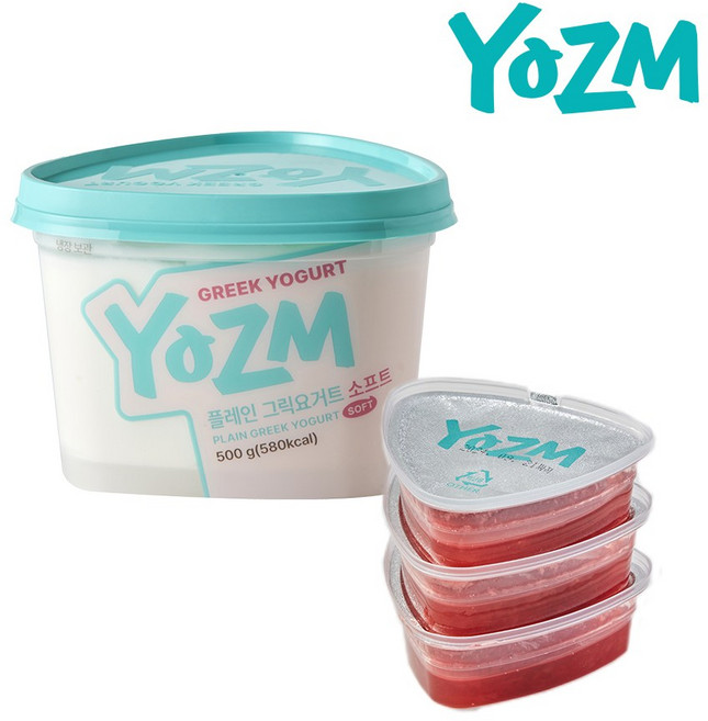 요즘 플레인그릭요거트소프트 (500g)+딸기콩포트 3입 (30g x 3개), 단품, 500g