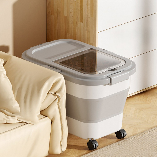 HK Sell 코르키 접이식 애견 사료 보관함 이동식 밀폐 통 투명창 사료통 펫푸드 컨테이너, 10kg, 1개, 1