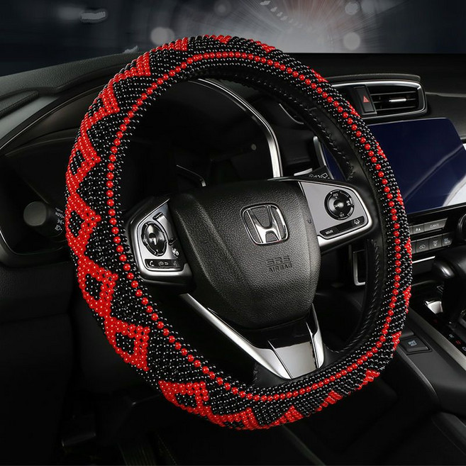 자동차 지압 핸들커버 인테리어 핸들 돌기 운전대 수예 차량용 전차종 호환, 20.D진주-블랙과레드펄  x 1개