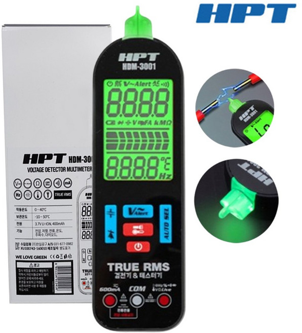 HPT 디지털 멀티 테스터기 HDM-3001 비접촉 자동측정 검전기 전류측정 오토, 1개