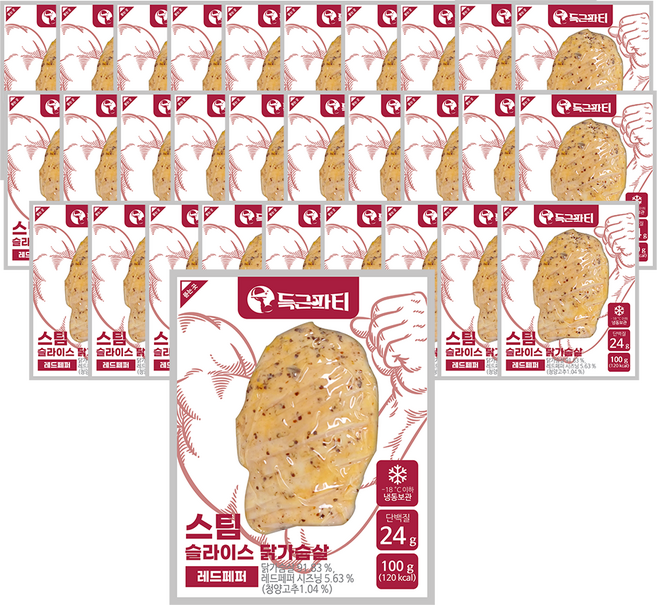 득근파티 슬라이스 닭가슴살 레드페퍼, 30개, 100g