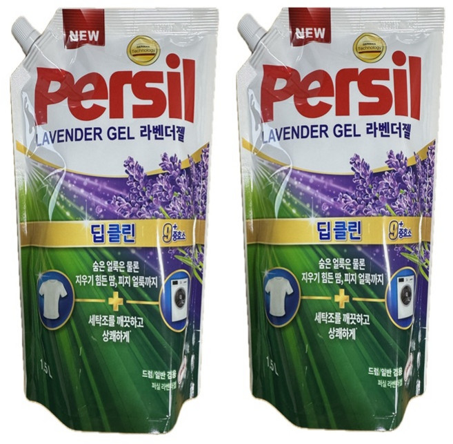 퍼실 딥클린 플러스 액상 세탁세제 라벤더젤 일반용 리필, 1.5L, 2개