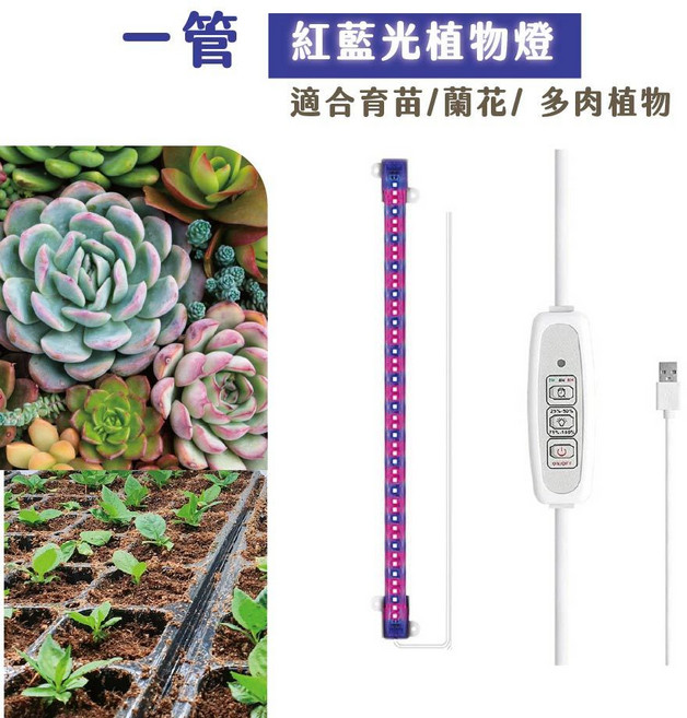多管植物燈 適合育苗/蘭花/多肉植物, 1個, 一管5W/ 紅藍光植物燈
