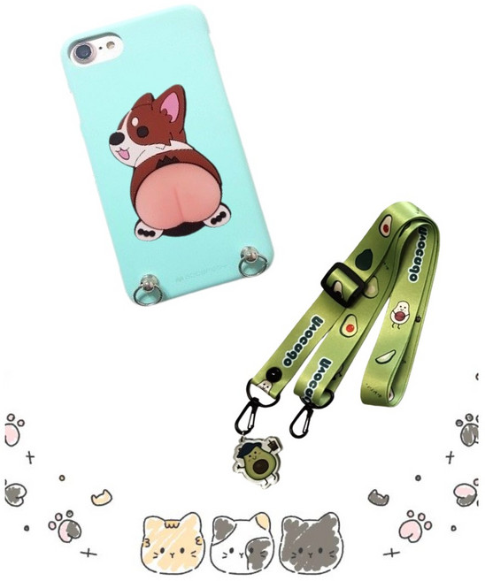 [루카] 갤럭시 노트8 (N950) <독점판매> 튀어나와 폭신한 웰시코기 엉덩이 스마트톡+Stylish 소프트 칼라 젤리 케이스+갖고싶은 목걸이줄 {{set}}