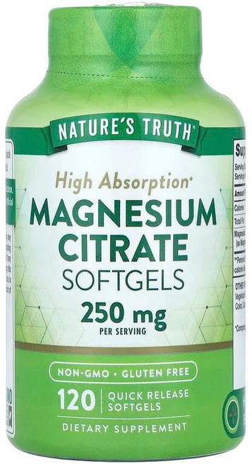 Nature's Truth 마그네슘시트레이트 속방형 소프트젤 120정(소프트젤 1정당 125mg) Truth (네이처스 트루스), Nature's Truth 네이처스 트루스 마그네슘시트, 1개, 120정 - 쿠팡