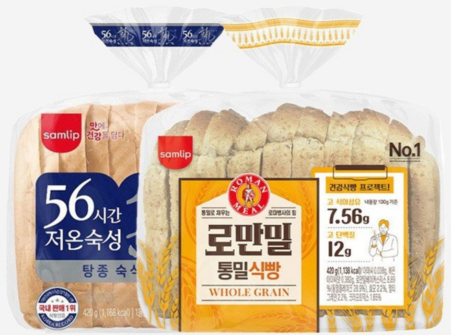 삼립 간식 총 2개 56시간 저온숙성 식빵 420g 1개 로만밀 통밀 식빵 420g 1개