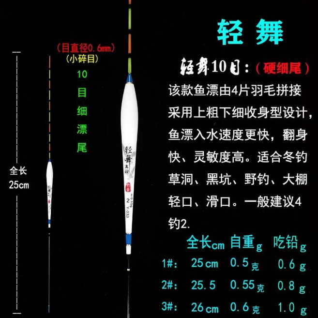 고감도 오리 깃털 낚시찌 호수 낚시 장비 꿩 꼬리 하드테일 스탠드업 플로트 캠핑 여행, A. 칭우 Y003 (10눈 꼬리)
