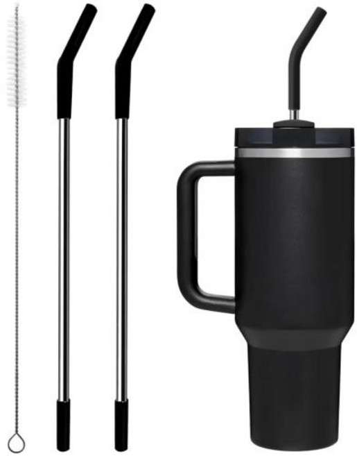 스탠리호환 빨대 컵용 실리콘 팁이 있는 스테인레스 스틸 밀짚 40oz30oz 텀블러용 2Pcs 교체 1Pcs 브러시, 1)black, 1개