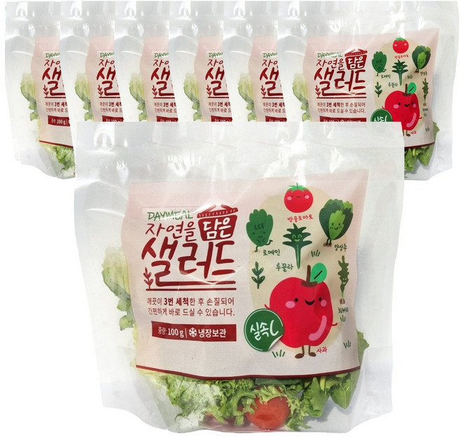 데이밀 자연을담은 샐러드 실속C 사과 방울토마토 국내산 채소샐러드 100g, 7개, 드레싱없음