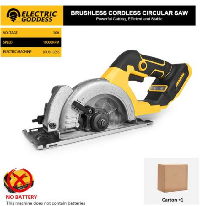 원형톱 목공 전기 여신 5인치 브러시리스 모터 ﻿ 무선 원형 톱 1000W 휴대용 디월트 호환 20V 배터리용, 2)Only Tool