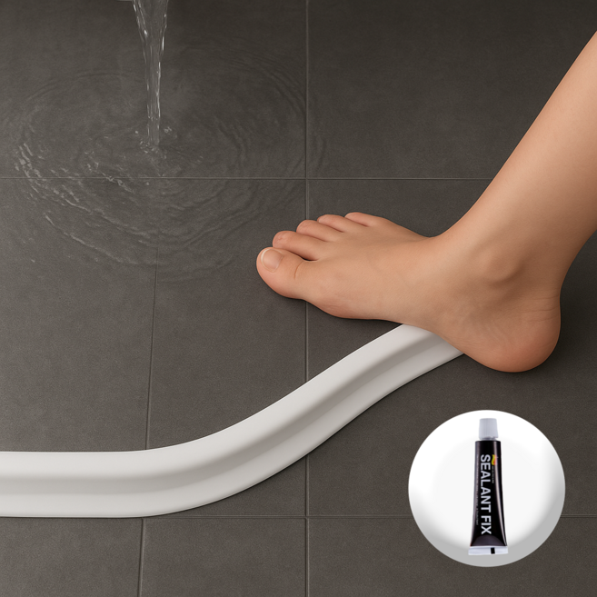 욕실물막이 화장실물막이 샤워실물막이 베란다 워터가드 세탁기 샤워부스 물넘침방지 물튐방지 실리콘 세탁실 물튀김 가리막, 3cm 일반형(길이200cm)(접착제 포함), 1세트