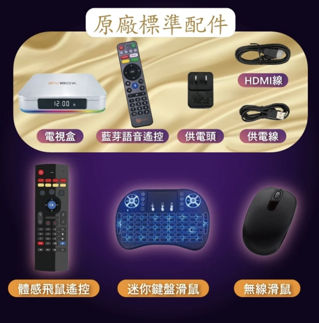 EVBOX 12 MAX 智慧電視盒 8K WiFi 6 1000M LAN, 1個, 12代+飛鼠遙控+迷你鍵盤+滑鼠