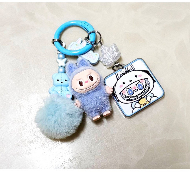 露露選品 拉布布鑰匙圈 泡泡瑪麗吊飾 粉藍
