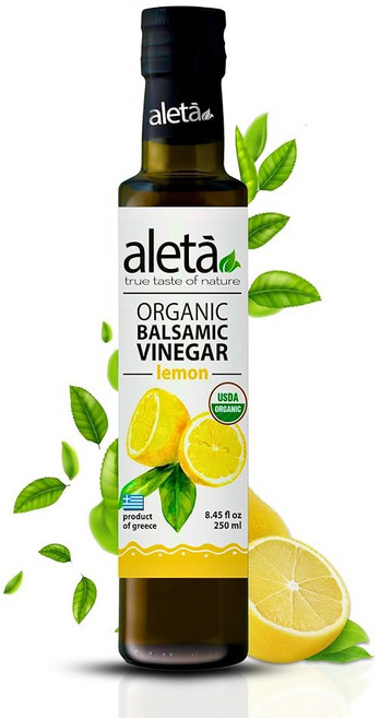 알레타 팜스 발사믹 식초 그리스 블루베리 주입 숙성 발사믹 식초 USDA 샐러드 드레싱 파스타 디저트 & 칵테일 유리병 8 45온스 블루베리, Lemon