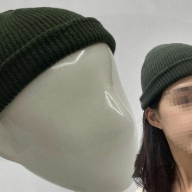 쌩얼외출 가림용 숏비니 카키 니트 무지 골지 신축성 골무모자 미니비니