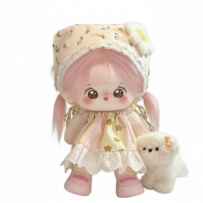 티니숲속 20cm 인형옷 레이스 원피스 삼각 두건 헤어 스카프 세트, 핑크, 1개