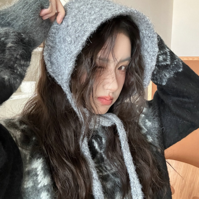 여성 니트 귀도리 겨울 따뜻한 스트랩 귀마개 4color