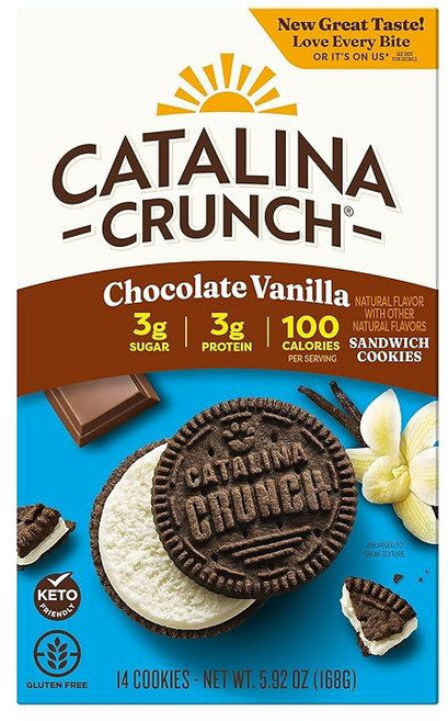 Catalina Crunch 쿠키 과자 카탈리나 크런치 초콜릿 바닐라 샌드 5.9온스 14개 저탄수화물 저당 간식 케토, 168g
