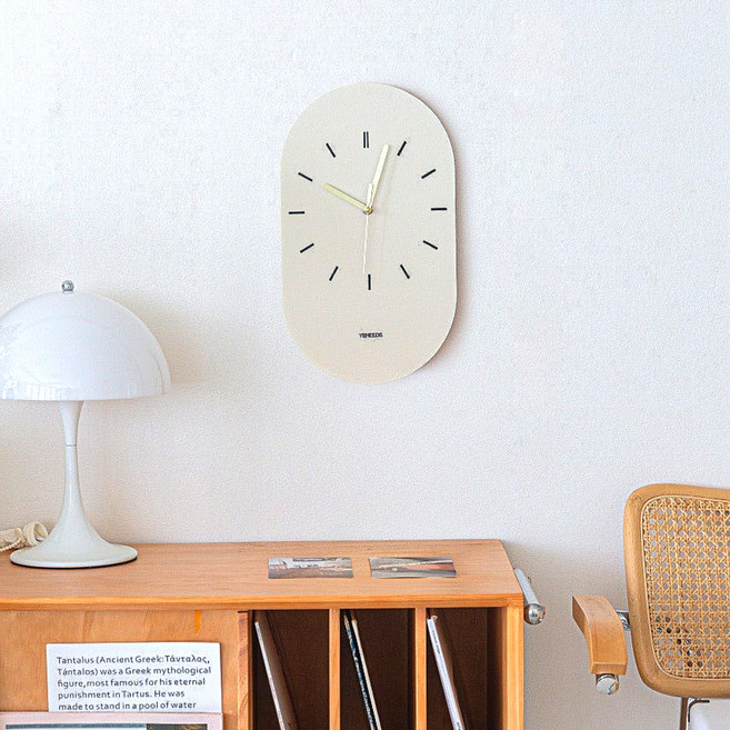예니즈 무소음 가죽 인테리어 벽시계, 아이보리