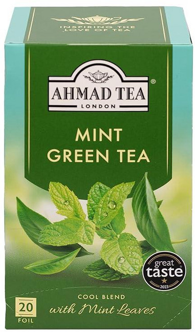 아마드 티 민트 녹차 포일 랩드 티백 20개입(1팩) 카페인 및 무설탕, 1개