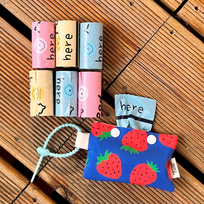 멍케어 강아지 풉백 파우치 배변봉투 6롤 세트, 1개, 1개입, 블루딸기