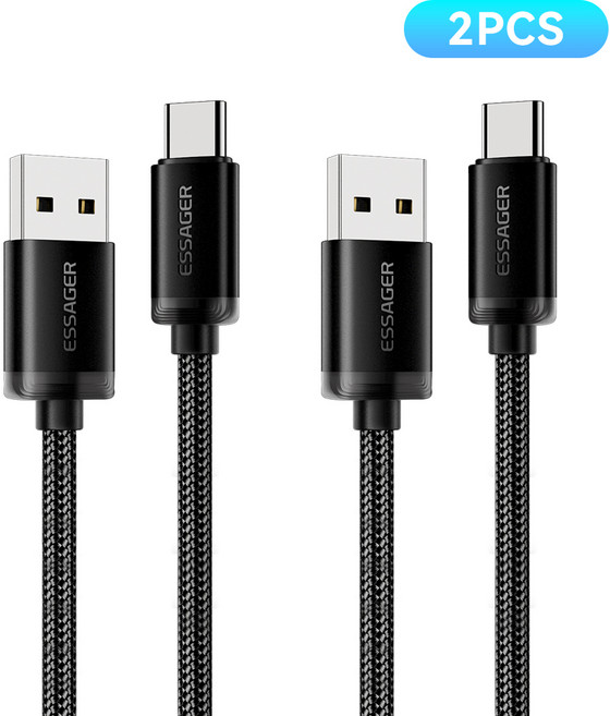Essager 3A C타입 고속 충전케이블, 2개, 블랙, 3m