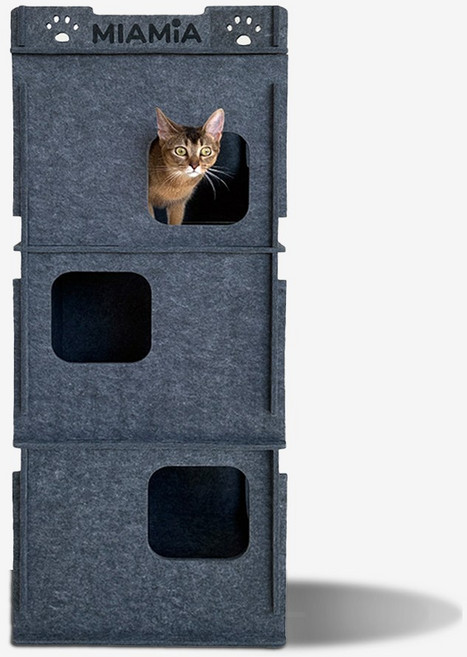 MIAMIA 올라 4층 펠트 고양이 숨숨집 터널 캣타워 대형, 스페이스 그레이, 1개
