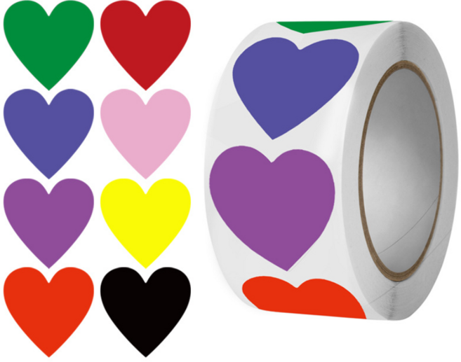 헬레나스토어 8색 하트 재물운 스티커 2.5cm 500매 1롤+골드스티커4조각 증정, 8색혼합, 1개