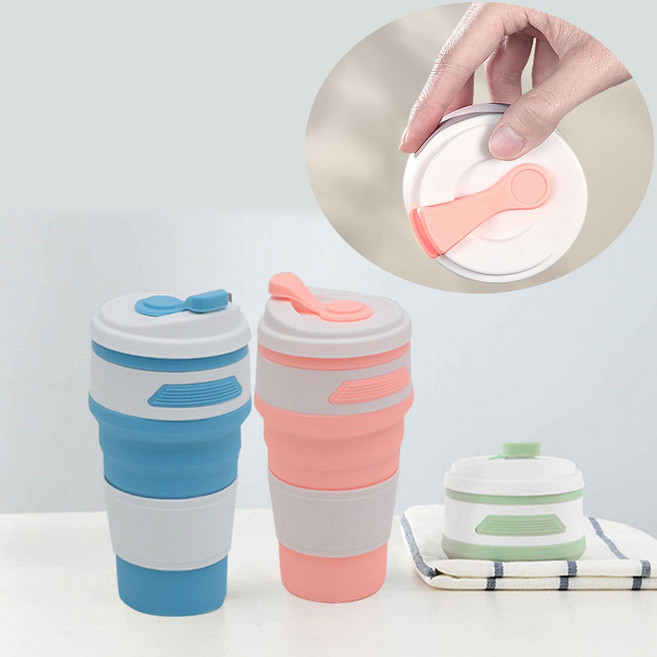 실리콘 접어쓰는 폴딩 친환경 보냉 텀블러 350ml, 퍼플, 1개