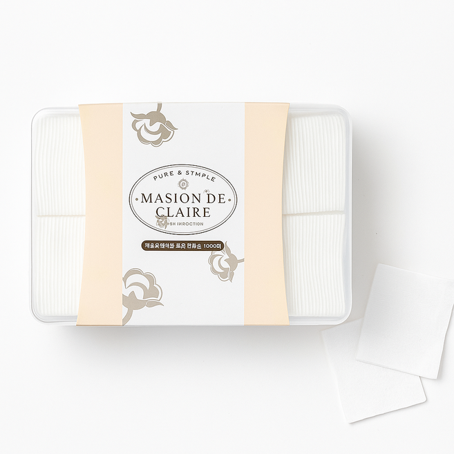 메종드끌레르 대용량 투명케이스 보관 얋은 화장솜, 1개, 1000개입