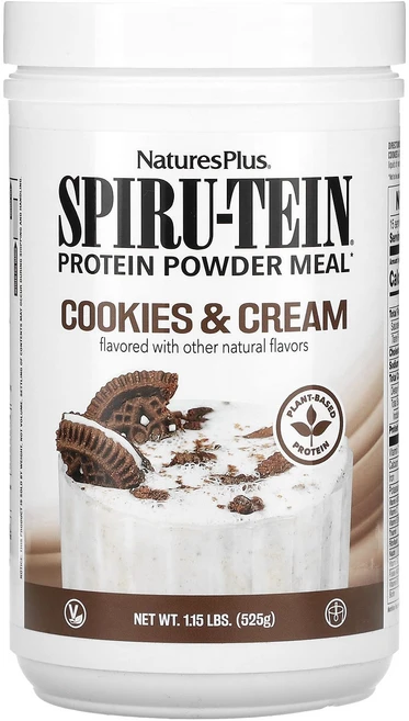 NaturesPlus Spiru-Tein 단백질 분말 식사 쿠키 앤 크림 525g(1.15lb), NaturesPlusSpiruTein단백질분말식사쿠키앤, 525g, 1개 - 쿠팡