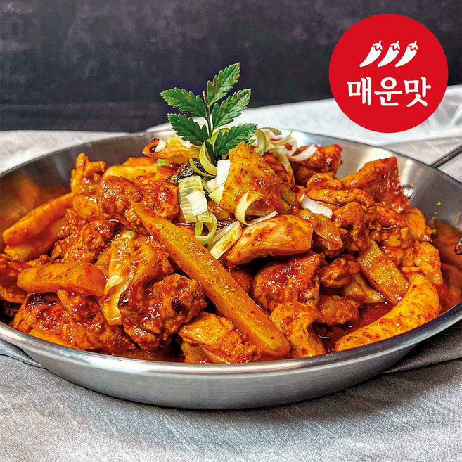 [매운맛] 비와별닭갈비 춘천닭갈비 캠핑밀키트 (닭고기+양념+야채+떡) 택배, 1개