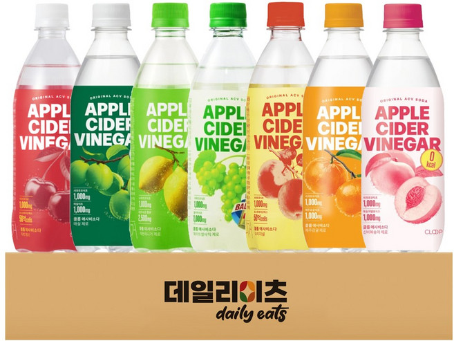 클룹 애사비 소다 7가지맛 7개입 (오리지널 레몬비니거 타트체리 화이트발사믹 신비복숭아 제주감귤 매실), 1박스, 500ml