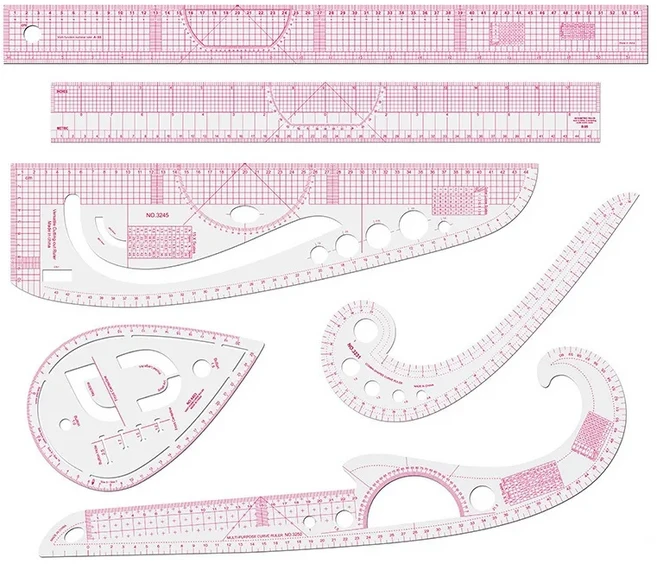 재단사 측정 눈금자 키트 DIY 패턴 바느질 눈금자 그리기 퀼트 의류 패치 워크 절단 곡선 공예 도구, 02 6PCS SET