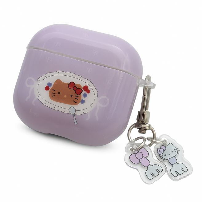 더캔들 보라 고양이 에어팟 케이스 키링 세트, 에어팟3세대