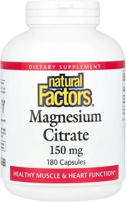 네추럴팩터스 마그네슘 시트레이트 150mg 캡슐, 2개, 180정 - 쿠팡