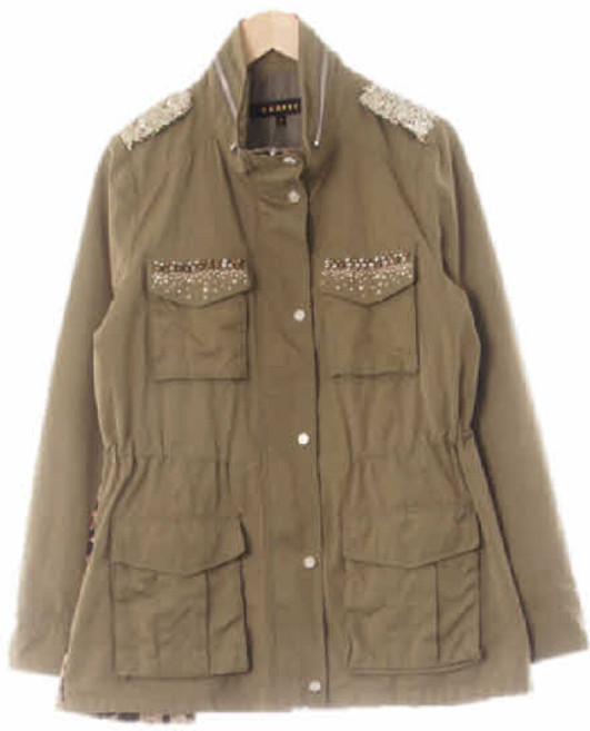 6050 에고이스트 카키 호피 면혼방 비즈포켓프릴야상재킷 [M]