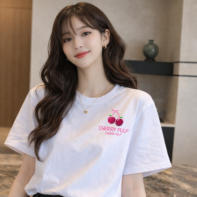 LOBEE 여자빅사이즈흰색티셔츠 무지반팔면티셔츠 99까지