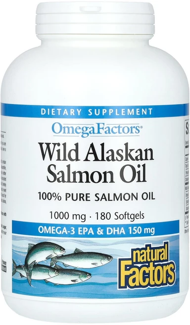 Natural Factors Omega Factors 자연산 알래스카 연어오일 1000mg 소프트젤 180정, 1개 - 쿠팡